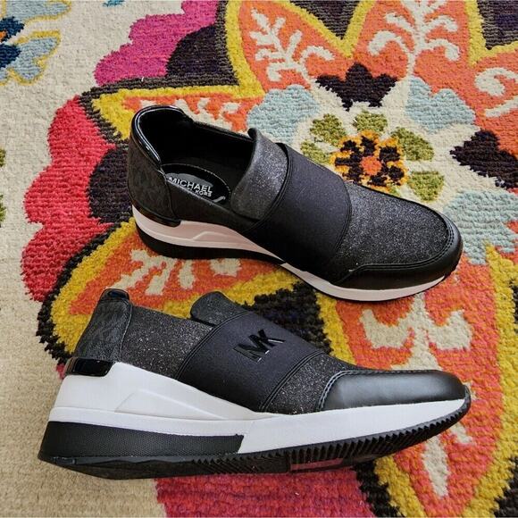 Michael kors platform logo sparkly glitter sneakers new size 8.5 - Picture 2 of 9